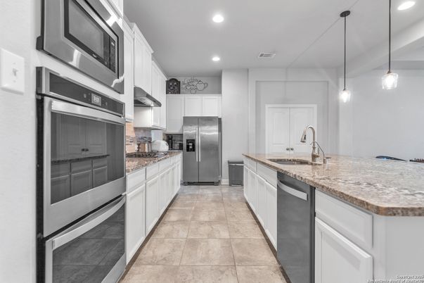 Interior, Kitchen, Pendant Lights, Recessed Lighting, Stainless Steel Appliances