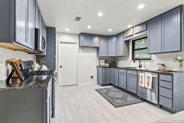 Interior, Kitchen, Recessed Lighting, Wood Texture Flooring