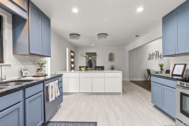 Interior, Kitchen, Recessed Lighting, Wood Texture Flooring