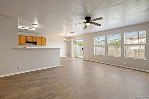 Chandelier, Empty room, Interior, Kitchen, Wood Texture Flooring