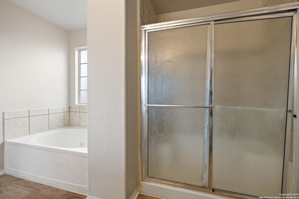 Bathroom, Glass Shower, Interior, Wood Texture Flooring