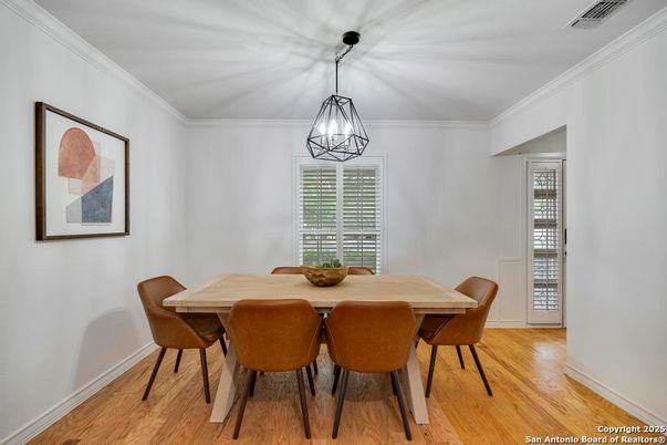 Dining room, Interior, Pendant Lights, Wood Texture Flooring