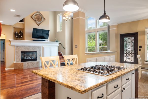 Dining room, Fireplace, Interior, Kitchen, Pendant Lights, Recessed Lighting