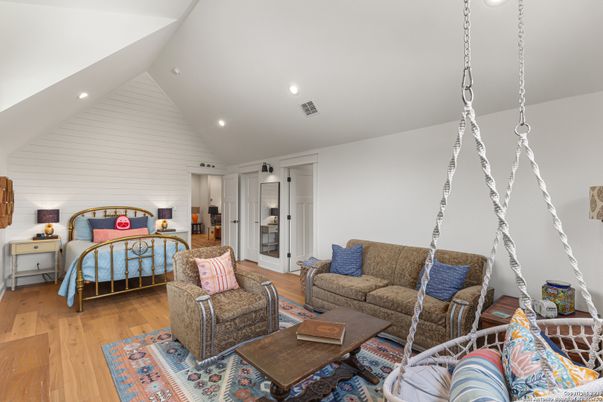 Bedroom, Interior, Living room, Recessed Lighting, Wood Texture Flooring