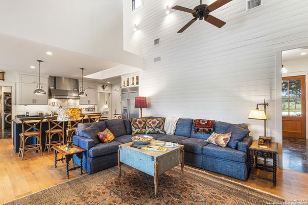 Interior, Kitchen, Living room, Pendant Lights, Recessed Lighting, Stainless Steel Appliances, Wood Texture Flooring