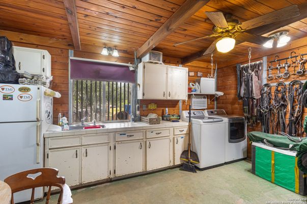 Interior, Kitchen, Washer, Wooden Beams, Wooden Ceilings, Wooden Walls