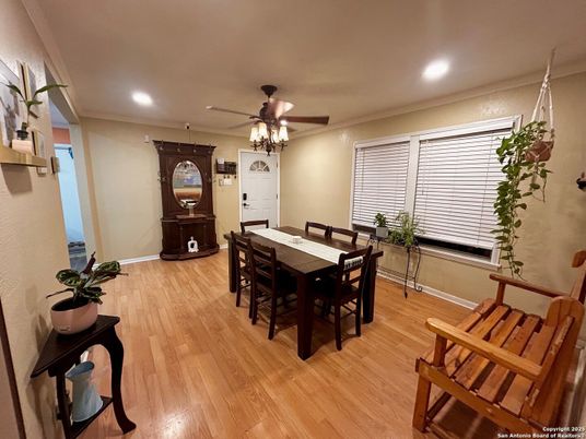 Dining room, Interior, Recessed Lighting, Wood Texture Flooring
