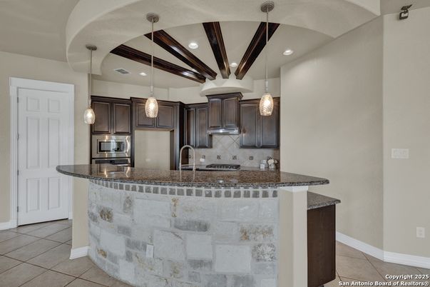 Interior, Kitchen, Pendant Lights, Recessed Lighting, Stainless Steel Appliances, Wooden Beams