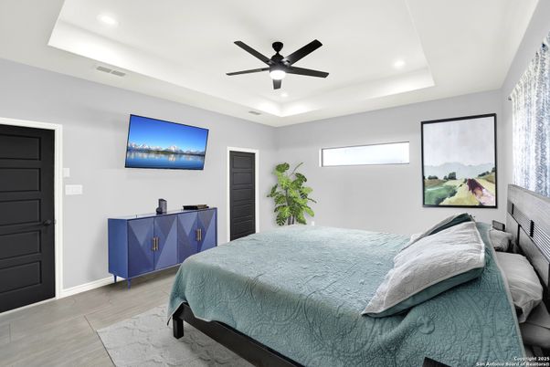 Bedroom, Interior, Recessed Lighting, Wood Texture Flooring