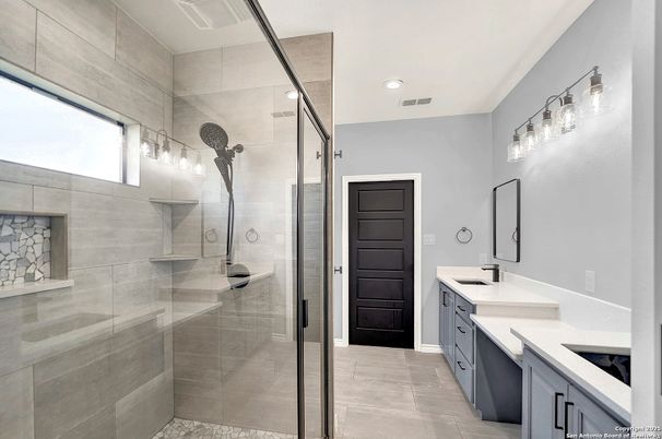 Bathroom, Dual Sink Vanities, Glass Shower, Interior, Recessed Lighting