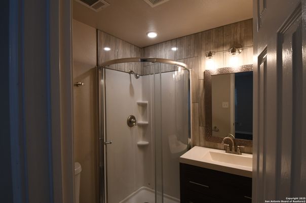 Bathroom, Glass Shower, Interior, Recessed Lighting