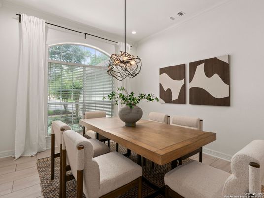 Chandelier, Dining room, Interior, Pendant Lights, Recessed Lighting, Wood Texture Flooring