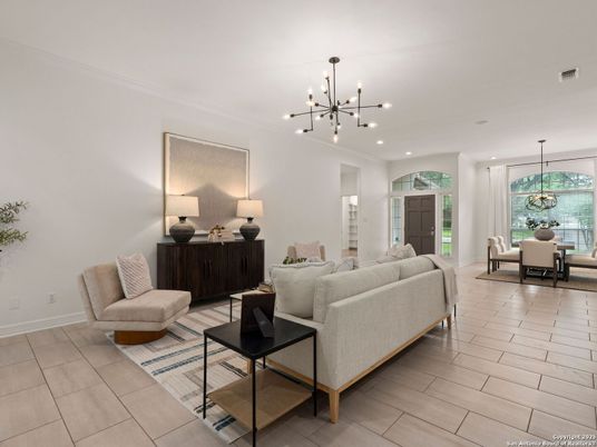 Dining room, Interior, Living room, Pendant Lights, Recessed Lighting, Wood Texture Flooring