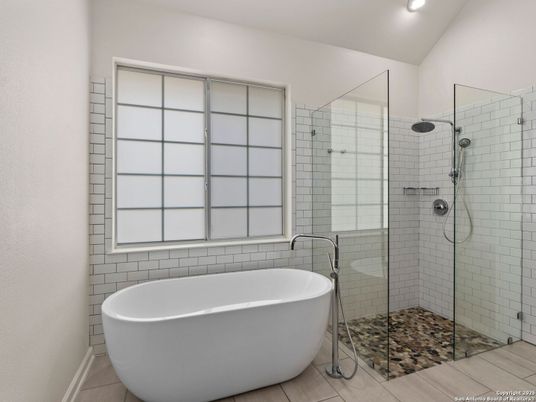 Bathroom, Free Standing Baths, Glass Shower, Interior, Recessed Lighting