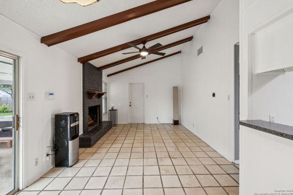 Empty room, Fireplace, Interior, Wooden Beams