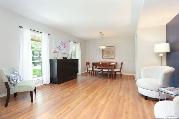 Dining room, Interior, Pendant Lights, Wood Texture Flooring