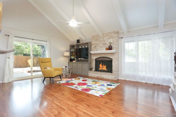 Fireplace, Interior, Stone Walls, Wood Texture Flooring