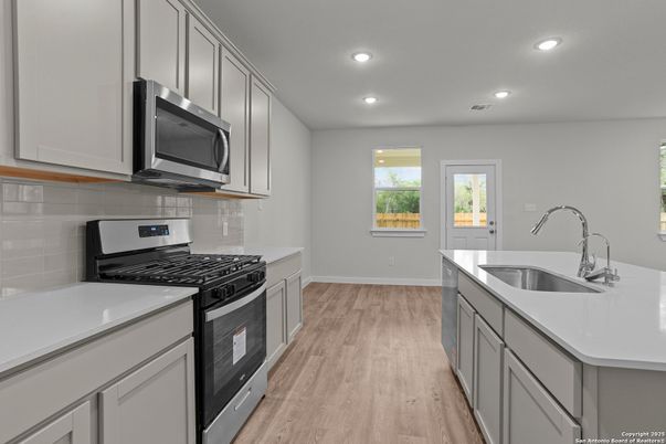 Interior, Kitchen, Recessed Lighting, Wood Texture Flooring