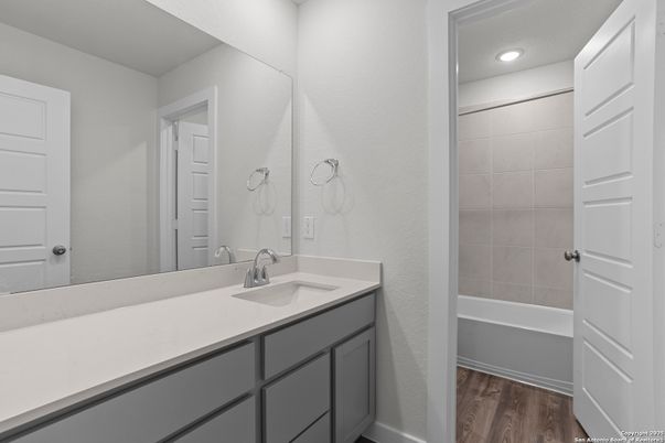 Bathroom, Interior, Recessed Lighting, Wood Texture Flooring
