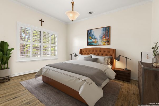 Bedroom, Interior, Pendant Lights, Wood Texture Flooring