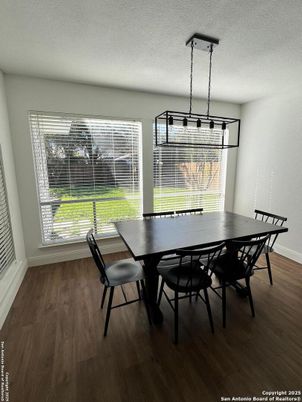 Dining room, Interior, Pendant Lights, Wood Texture Flooring