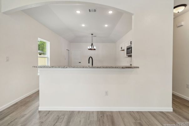 Interior, Kitchen, Recessed Lighting, Wood Texture Flooring
