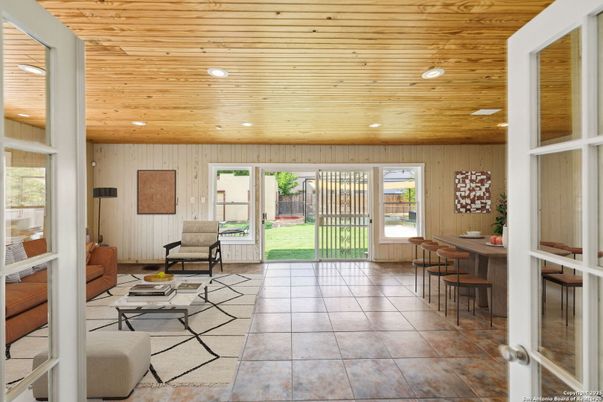 Interior, Living room, Recessed Lighting, Wooden Ceilings, Wooden Walls