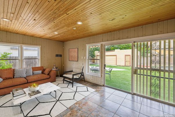 Interior, Living room, Recessed Lighting, Wooden Ceilings, Wooden Walls