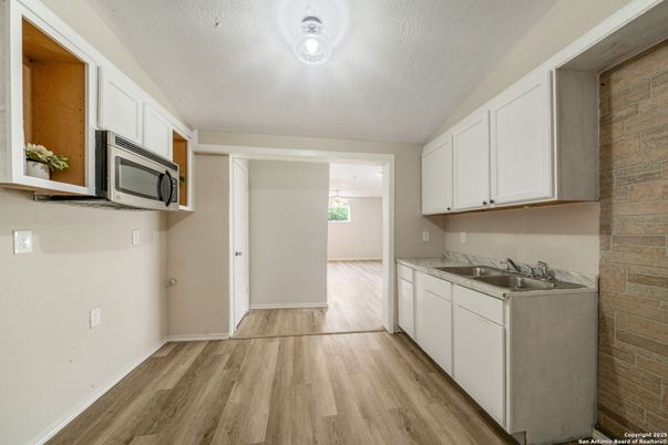 Interior, Kitchen, Stone Walls, Wood Texture Flooring