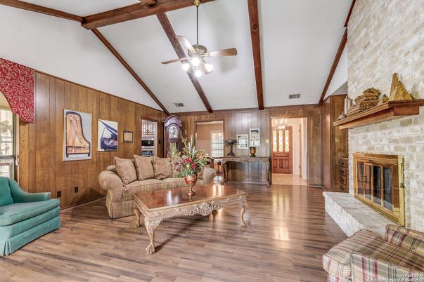 Fireplace, Interior, Living room, Wooden Beams, Wood Texture Flooring, Wooden Walls