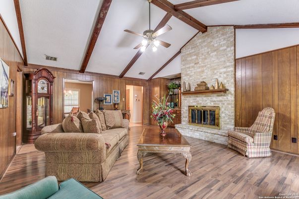 Fireplace, Interior, Living room, Stone Walls, Wooden Beams, Wood Texture Flooring, Wooden Walls