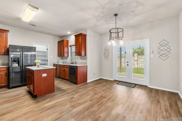 Interior, Kitchen, Pendant Lights, Recessed Lighting, Wood Texture Flooring