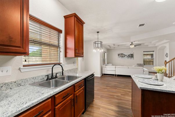 Interior, Kitchen, Living room, Pendant Lights, Wood Texture Flooring