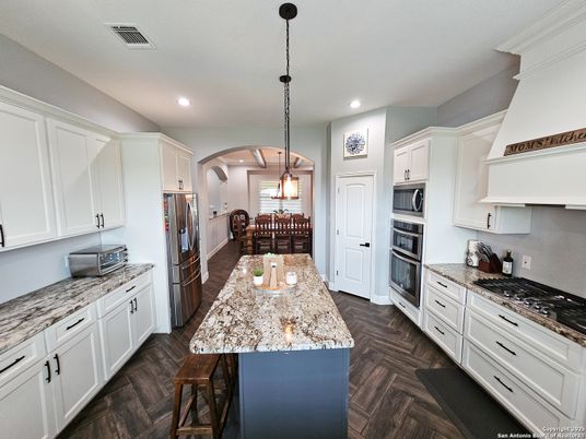 Interior, Kitchen, Pendant Lights, Recessed Lighting, Wood Texture Flooring