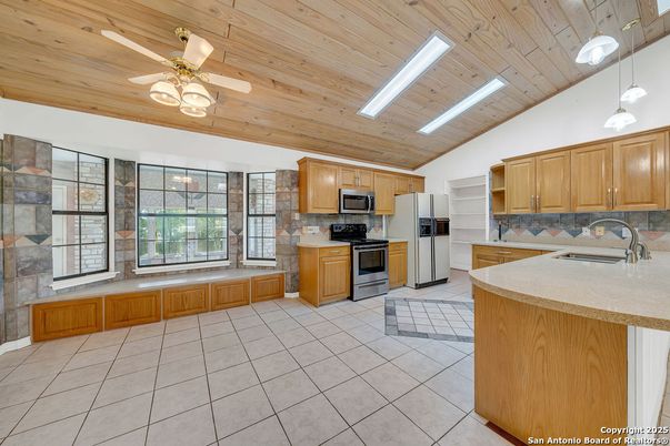 Interior, Kitchen, Pendant Lights, Stainless Steel Appliances, Wooden Ceilings