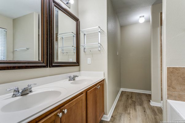 Bathroom, Dual Sink Vanities, Interior, Wood Texture Flooring