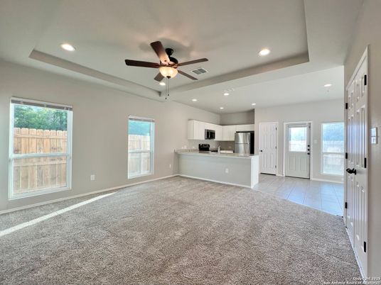 Empty room, Interior, Kitchen, Recessed Lighting, Stainless Steel Appliances
