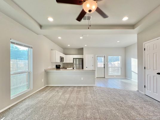 Empty room, Interior, Kitchen, Recessed Lighting, Stainless Steel Appliances