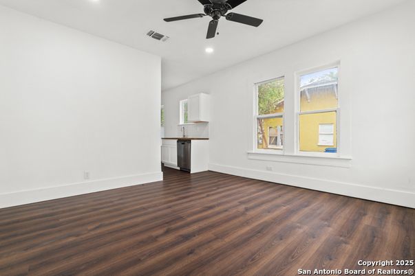 Empty room, Interior, Recessed Lighting, Wood Texture Flooring
