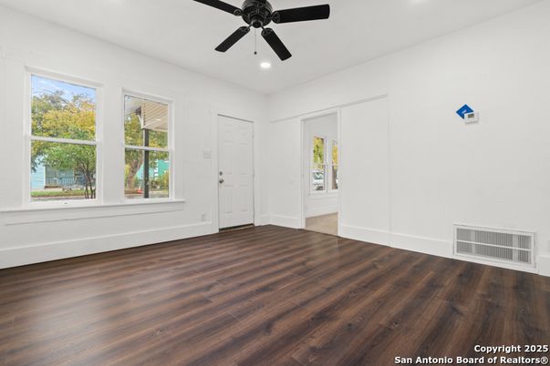 Empty room, Interior, Recessed Lighting, Wood Texture Flooring