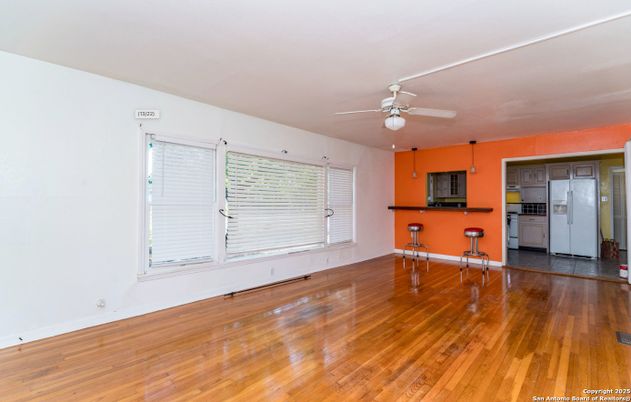 Empty room, Interior, Kitchen, Stainless Steel Appliances, Wood Texture Flooring