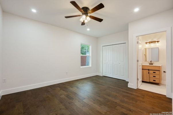 Bathroom, Empty room, Interior, Recessed Lighting, Wood Texture Flooring