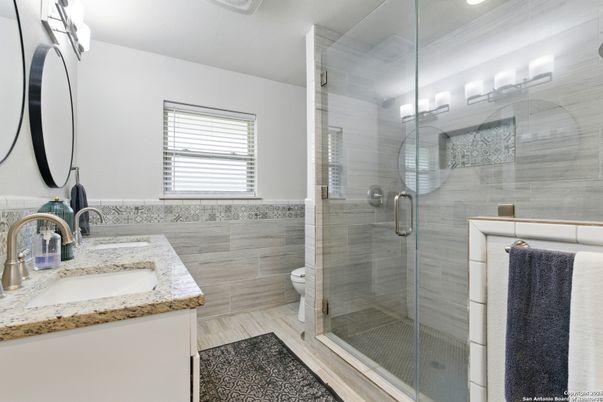 Bathroom, Glass Shower, Interior, Wood Texture Flooring