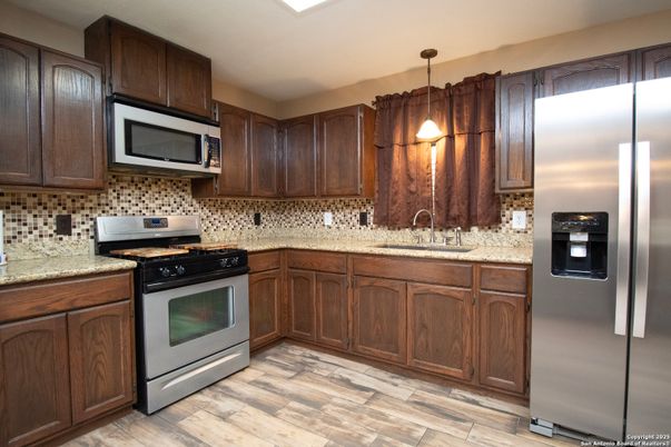 Interior, Kitchen, Pendant Lights, Stainless Steel Appliances, Wood Texture Flooring
