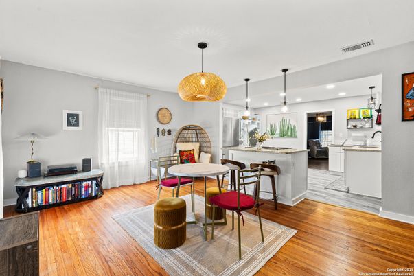 Interior, Kitchen, Pendant Lights, Recessed Lighting, Wood Texture Flooring
