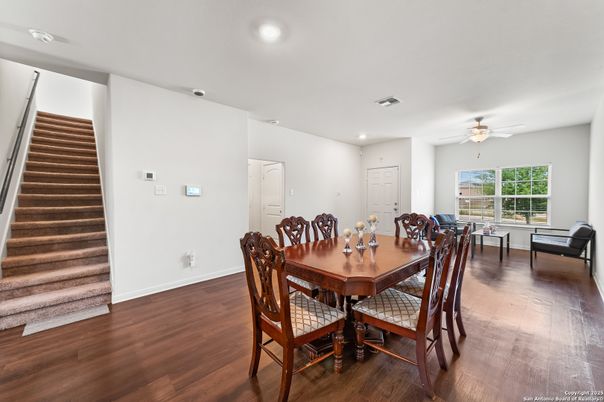 Dining room, Interior, Recessed Lighting, Wood Texture Flooring