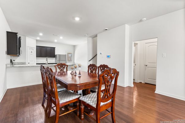 Dining room, Interior, Kitchen, Recessed Lighting, Wood Texture Flooring
