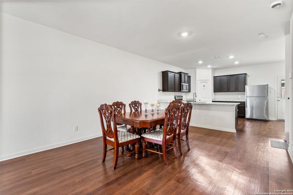 Dining room, Interior, Kitchen, Recessed Lighting, Wood Texture Flooring