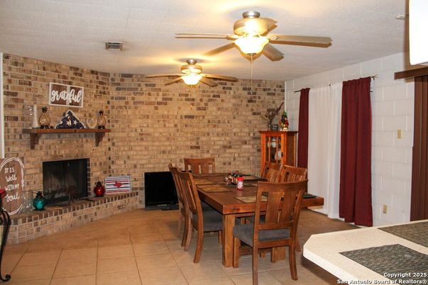 Dining room, Fireplace, Interior, Stone Walls