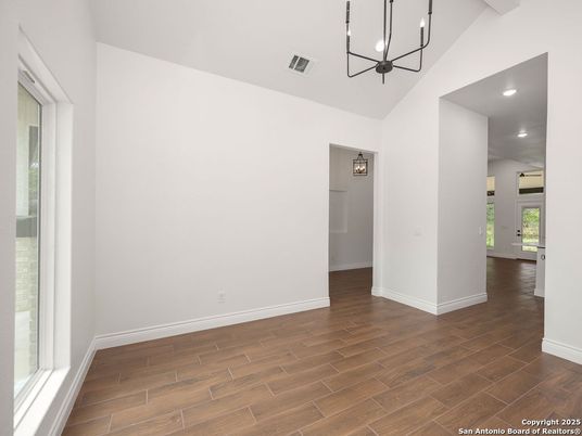 Empty room, Interior, Pendant Lights, Recessed Lighting, Wood Texture Flooring